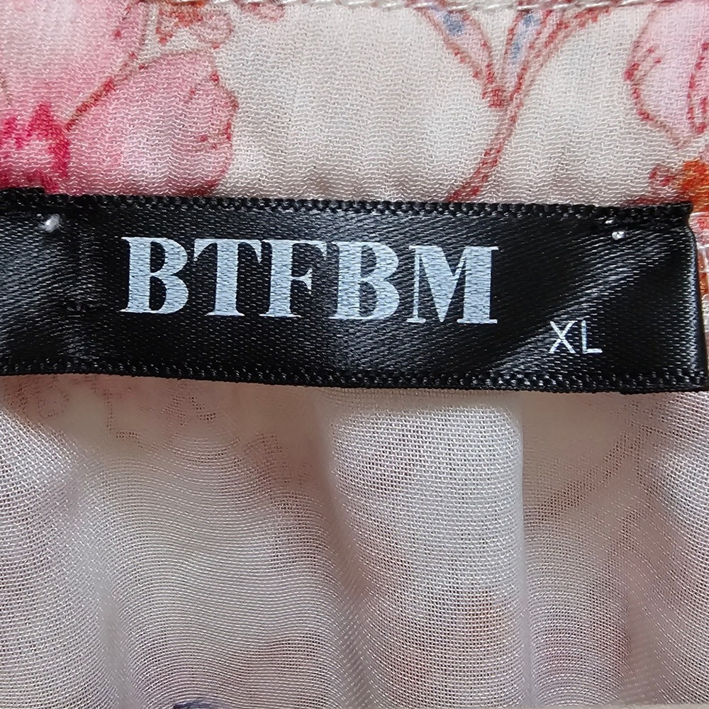 BTFBM Women XL Floral V-Neck Lantern Sleeve Peasant Gypsy Boho Top - Picture 2 of 7